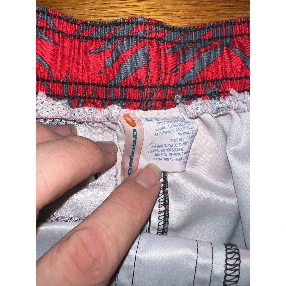 o'rageous Boys L 14-16 Red Navy Tropical Palm Leaf‎ Swim Trunks Board Shorts